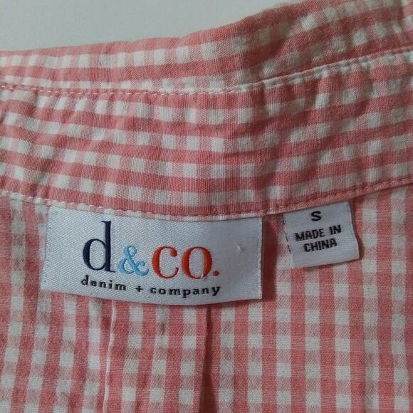 Denim & Co Peach Gingham Button Front Shirt 3/4 Sleeves Button Down Stretch S-M - Picture 7 of 10